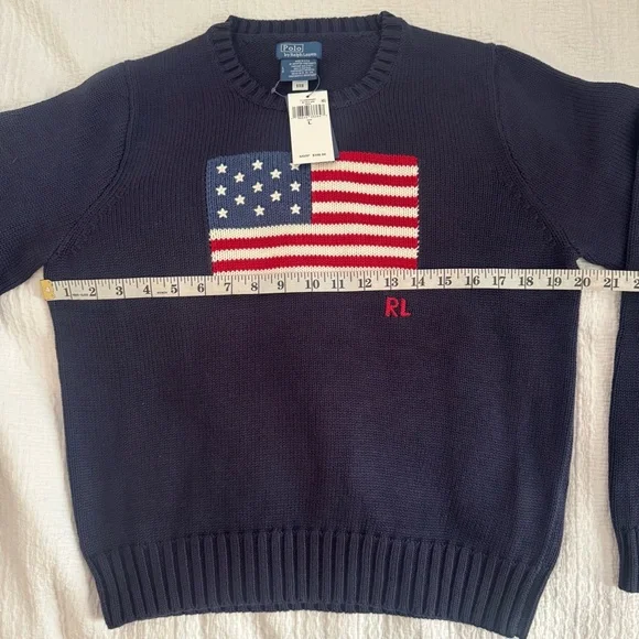 Polo by Ralph Lauren Navy Crewneck Sweater with Flag. Size L. Unisex - Picture 5 of 8